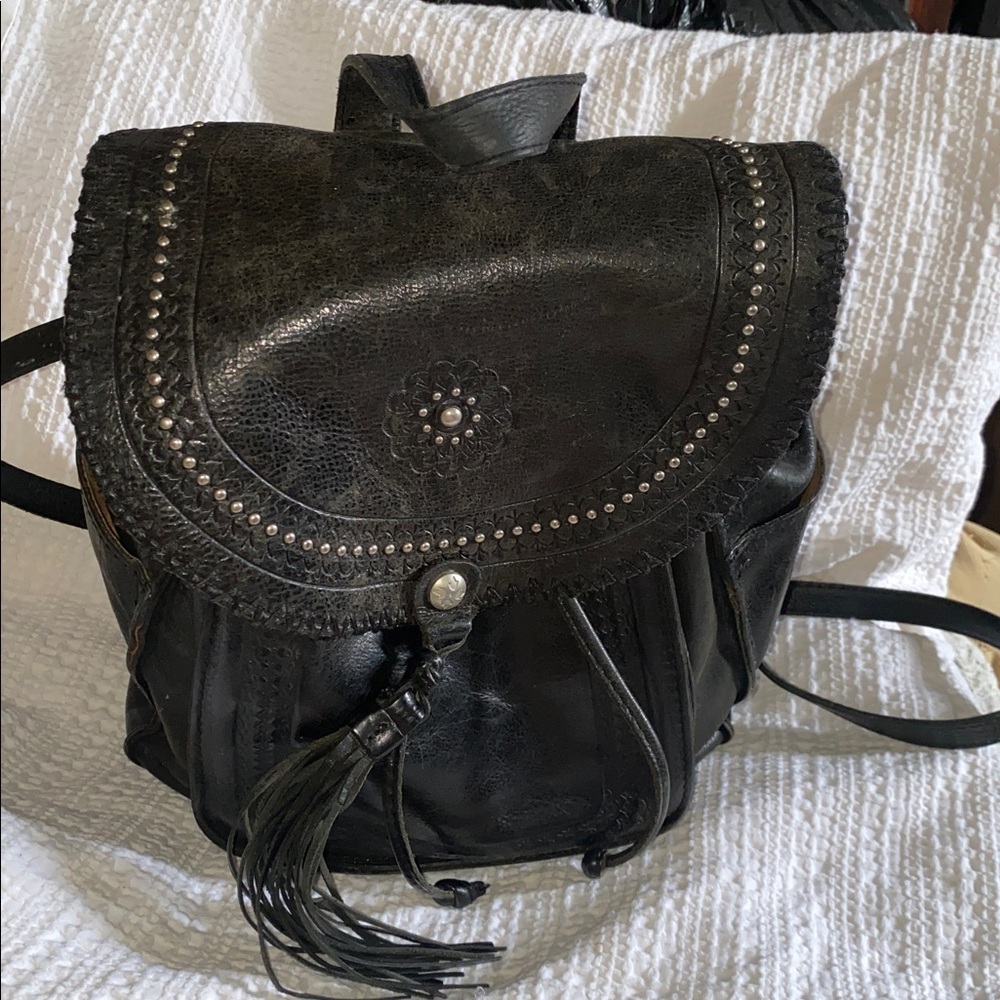 Patricia Nash Black Leather Backpack with Studded Detail